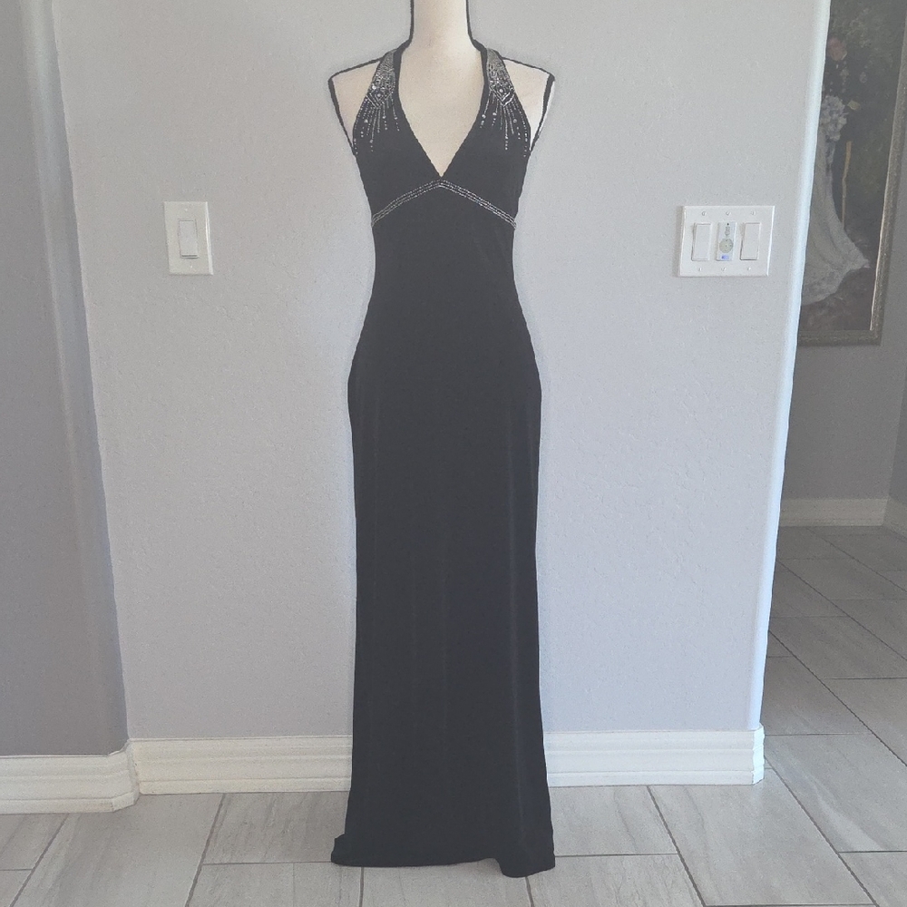 Dave & Johnny Junior's Black Velvet Dress W/Silver 1920s Art Deco Beading Size 5 - Picture 3 of 8